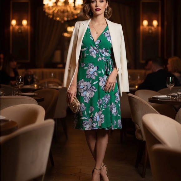 Vince Camuto Dresses & Skirts - Vince Camuto floral cross dress, green and white, 3/4 sleeve, size 14